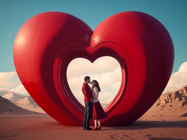 valentines day couple in love between a giant heart