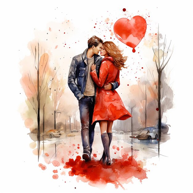 Photo valentines day couple watercolor clipart