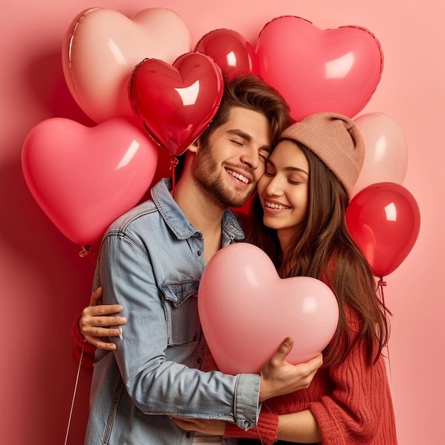 Valentines day couple with the heart balloons lovely couple