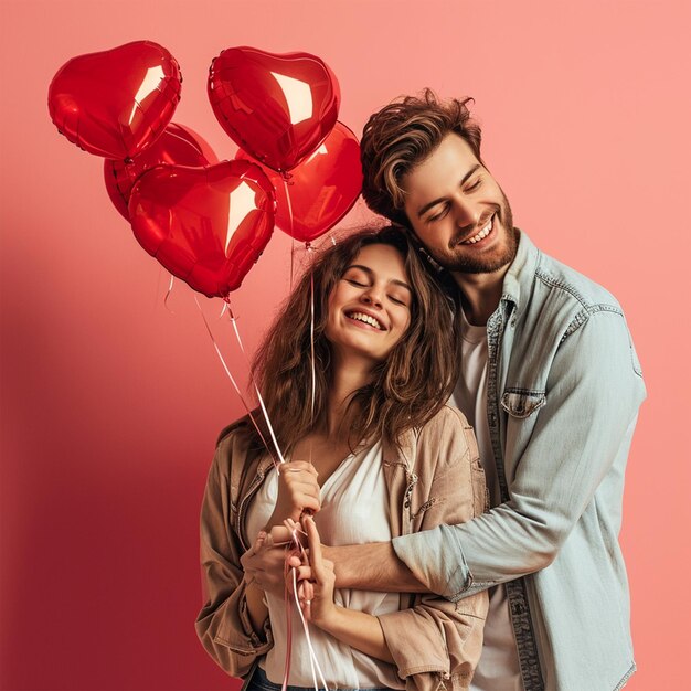 Valentines day couple with the heart balloons lovely couple