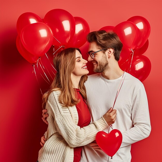 Photo valentines day couple with the heart balloons lovely couple