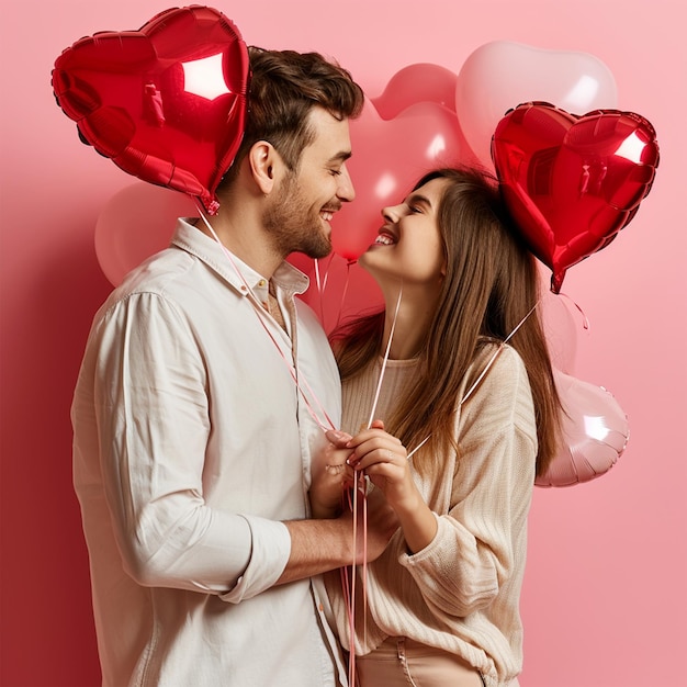 Valentines day couple with the heart balloons lovely couple