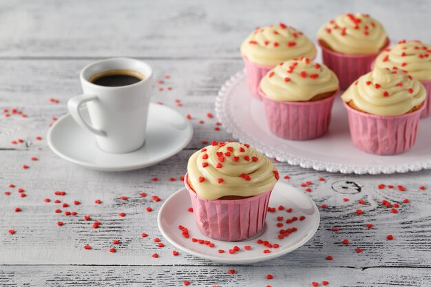 Valentines day cupcakes decorated with hearts