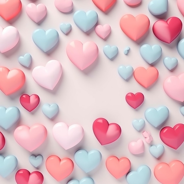 valentines day cute background mockup with decorative love hearts top view scene