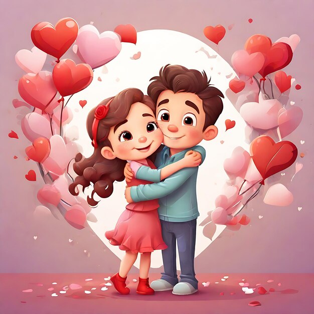 Valentines day cute cartoon couple ai generated