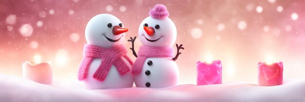 Valentines day cute snow couple background for wedding and anniversary with copy space for text