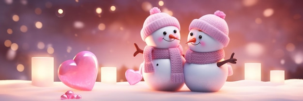 Valentines day cute snow couple background for wedding and anniversary with copy space for text