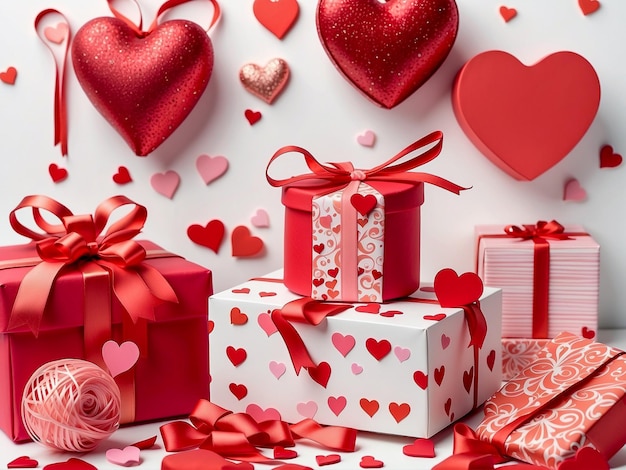 Photo valentines day design bunch of presents that are sitting on a table