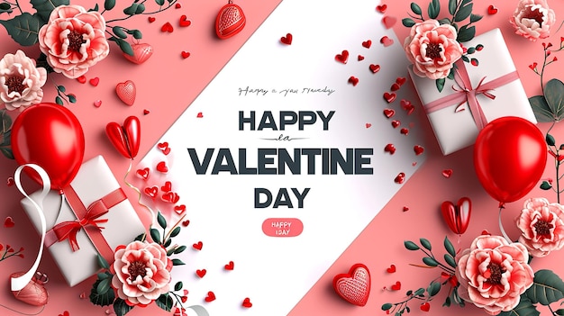 Valentines day design with love balloons gift box ai generative