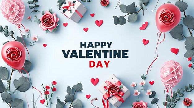 Valentines day design with love balloons gift box Ai generative