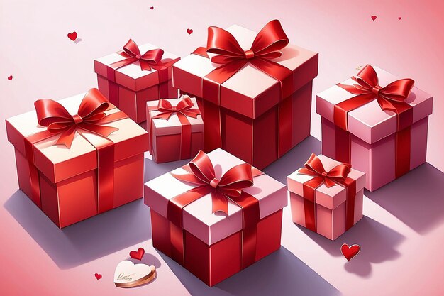 Valentines day designRealistic red gifts boxesgift box full of festive objectHoliday web poster