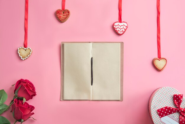 Valentines day dinner on pink background