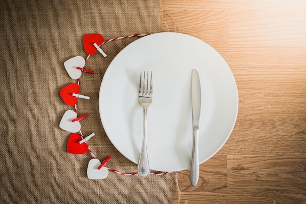 Valentines day dinner with table setting