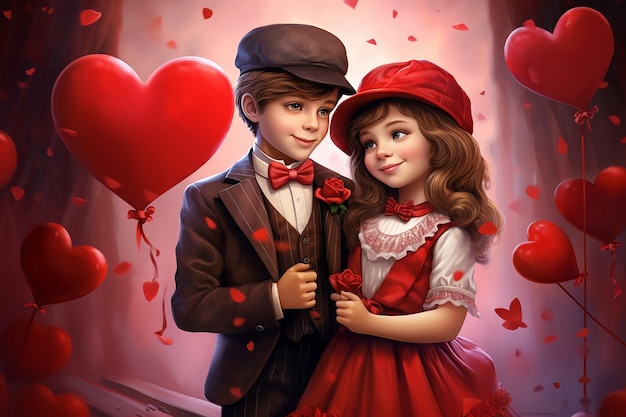 Valentines Day Drawn Boy and Girl Vector