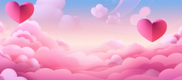 Valentines Day Dream Hearts Adrift in a Pink Gradient Sky Generative AI