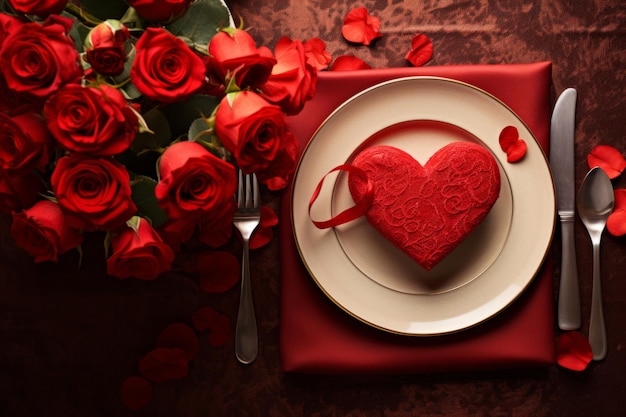 Valentines day elegant table setting Generative AI illustration