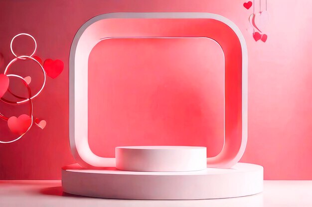 Valentines day empty podium or wedding in red and white colors Background