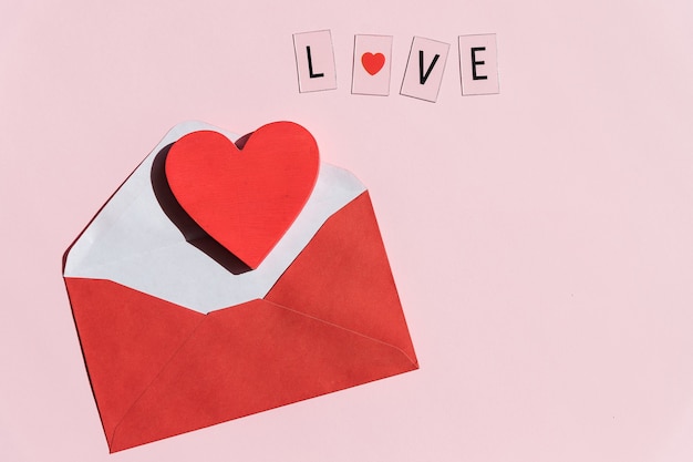 Valentines Day Envelope Mail, Red Heart. Valentine Letter Card