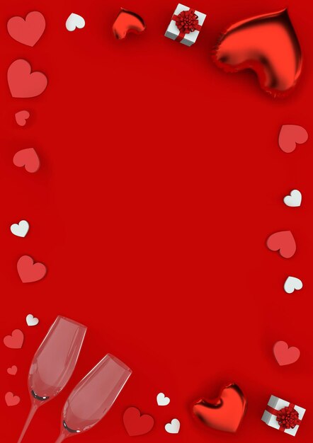 Foto valentino piatto con occhiali cuori palloncini e scatola regalo felice valentino banner e