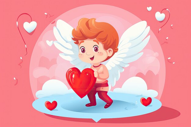 Valentines Day Flat Style Cupid en Heart Vector voor romantisch ontwerp