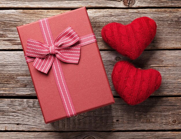 Valentines day gift box and hearts