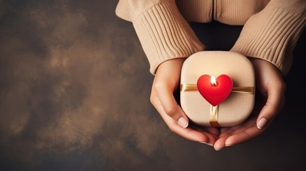 Foto scatola regalo di carta kraft per san valentino con un nastro rosso