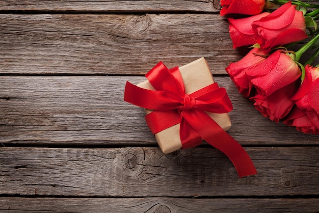 Valentines day gift box and red roses