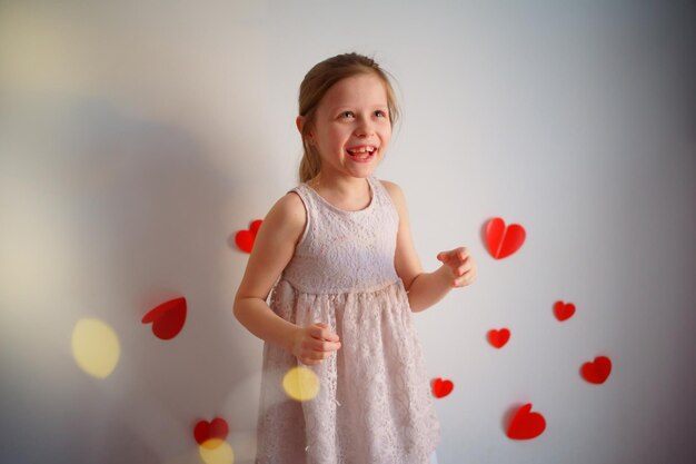 Valentines day girl with hearts