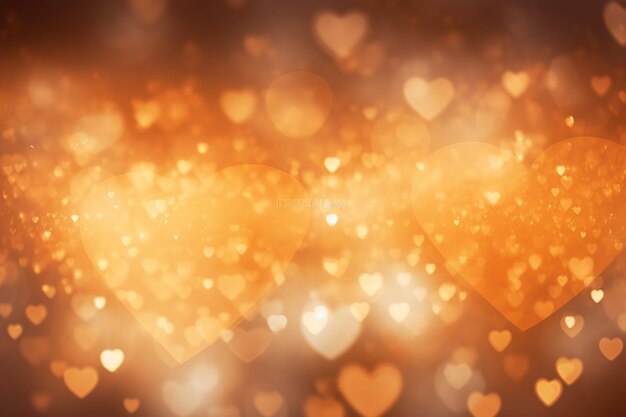 Valentines Day golden background with blurred hearts