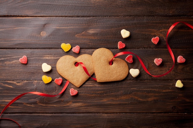 Valentines day greeting card with heart cookies