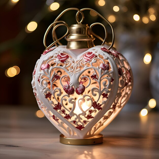 Valentines Day greeting card with a heartshaped decorative lamp