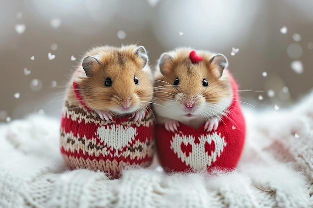 Photo valentines day hamsters in heart sweaters