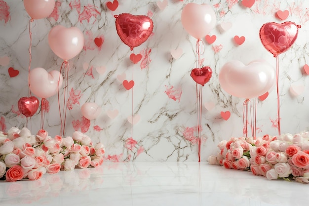 Valentines day heart balloons and roses decor