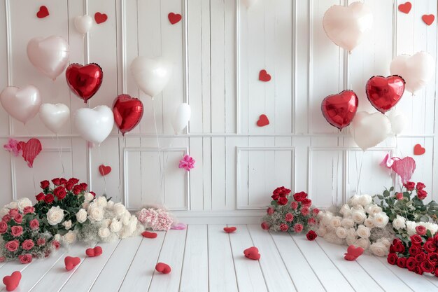 Valentines day heart balloons and roses decor