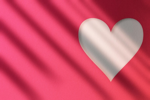 Valentines day heart illustration with pink red background and moody shadows.