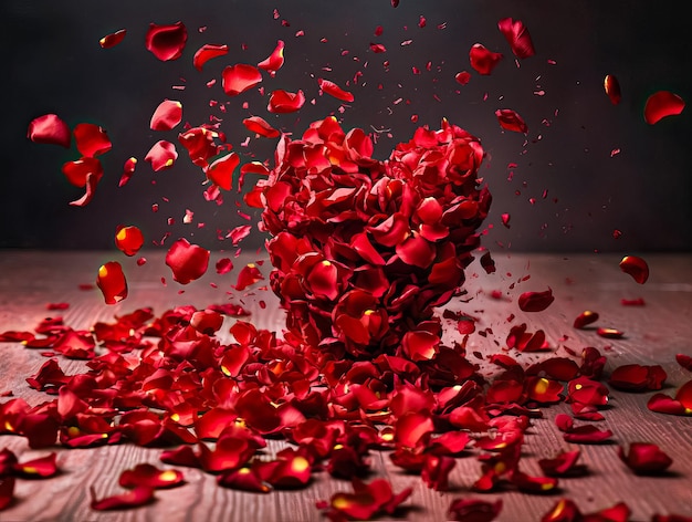 赤いバラの花びらで作られたバレンタインデーのハート Ai が生成