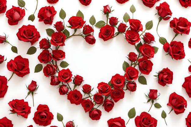 Photo valentines day heart made of red roses isolated on white background