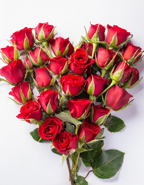 Photo valentines day heart made of red roses isolated on white background