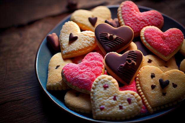 バレンタインデーのハート型のクッキー食品