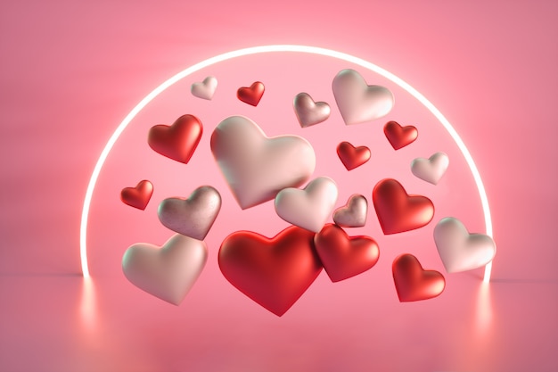 День Святого Валентина сердце с неоновым кругом
