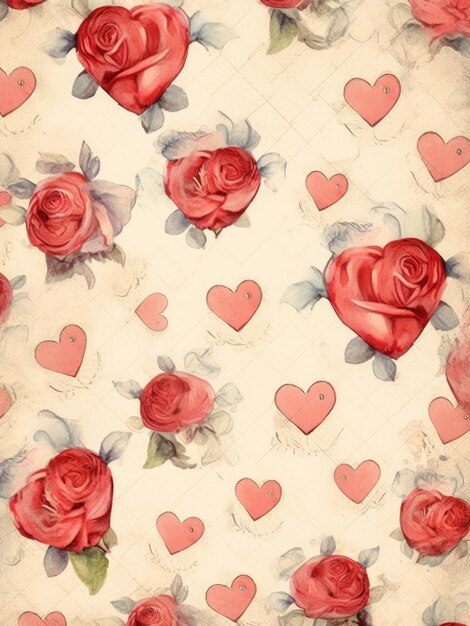 Valentines Day Hearts and Roses on Parchment Paper