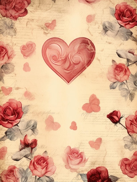 Сердца и розы на пергаментной бумаге на День святого Валентина