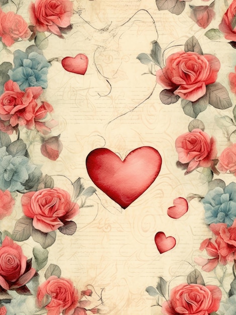 Сердца и розы на пергаментной бумаге на День святого Валентина