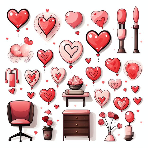 Foto valentine's day icon set valentines day bundle valentines day elementi vettoriale semplice bianco b