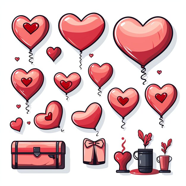 Valentines Day icon set Valentines Day bundle Valentines Day elements vector simple white b