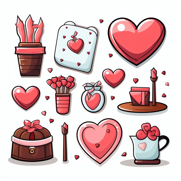 Photo valentines day icon set valentines day bundle valentines day elements vector simple white b