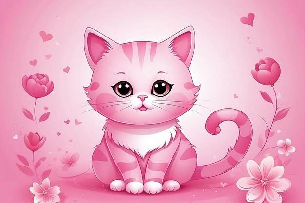 Foto illustrazione del giorno di san valentino con un gatto rosa carino sullo sfondo d'amore adatto per biglietti d'invito di san valentino e biglietti di auguri