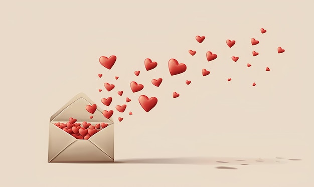 Valentines day love letter with hearts flying out of it