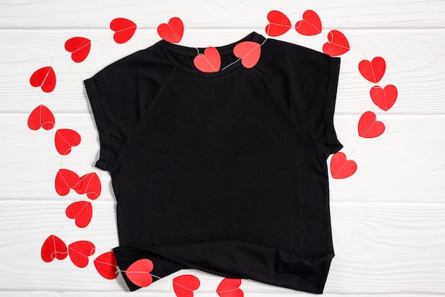 Valentines day mockup apparel with paper colorful hearts