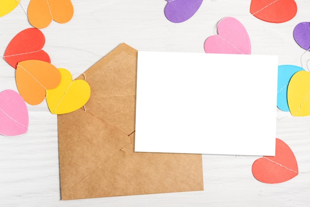 Valentines day mockup card with paper colorful hearts